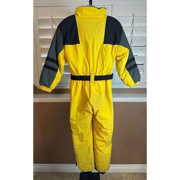 Vintage Sportcaster Size M One Piece Snow Ski Suit Yellow Black Warm Winter 80's - Picture 8 of 9